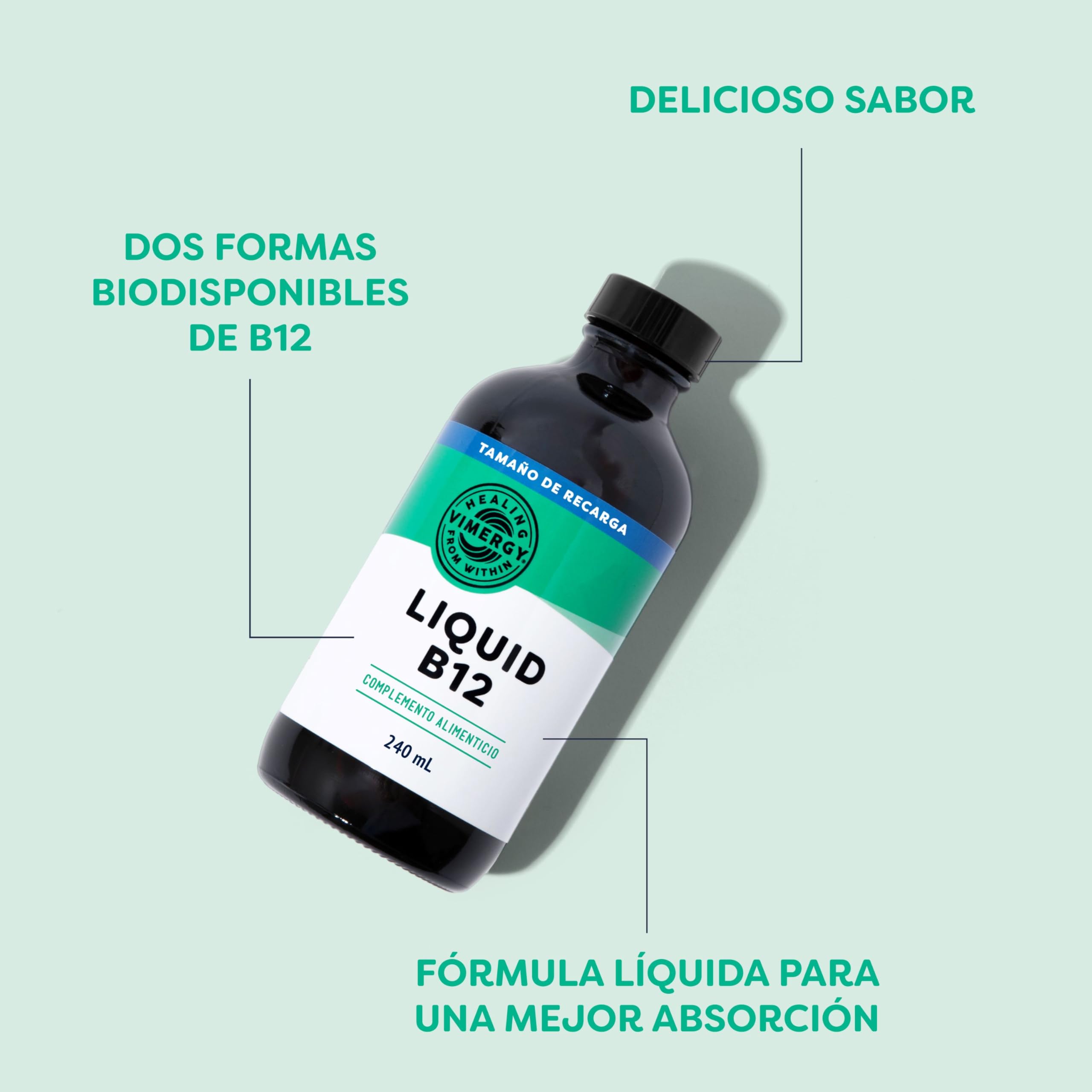 Vimergy Liquid B12 – 240 ml – Vitamina B12 Líquida – Ayuda al Sistema Nervioso – Vitamina B12 Vegana Sabor Dulce Natural – Sin Azúcar Refinado ni Gluten – Sin OMG – Apta para Keto y Paleo