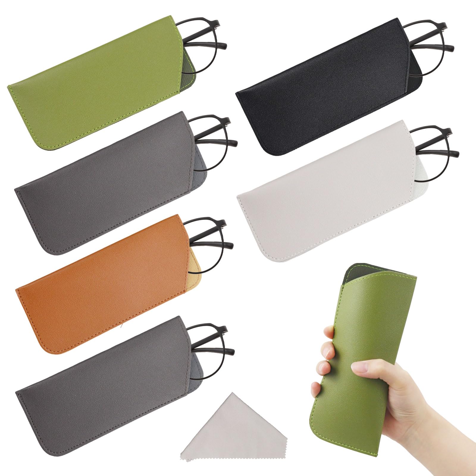 BeamelyLeather Glasses Cases, 6 Colors Soft Sunglasses Pouch with Cleaning Cloth, Anti-Scratch Eyeglasses Bags Portable Sunglasses Cases Spectacles Bags for Adults Kids Protecting Glasses