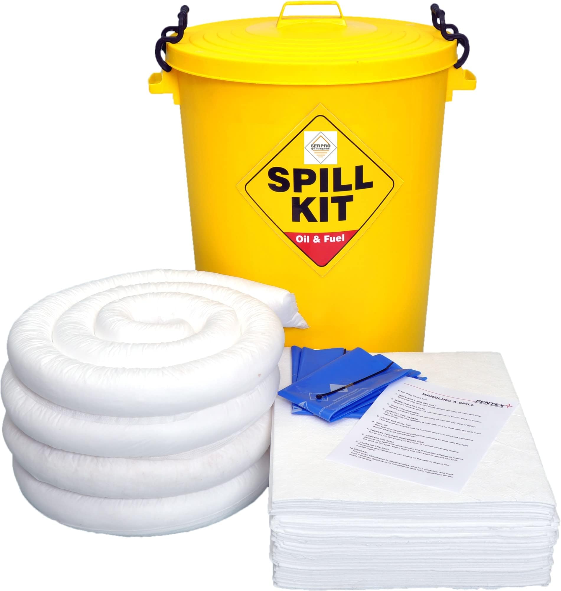 90 Litre Oil and Fuel Spill Kit - Ideal for Hydraulic Oil, Engine Oil, Lubricating Oil, Solvents - Water-Repellent Absorbents for Garages, Workshops, and Industrial Use