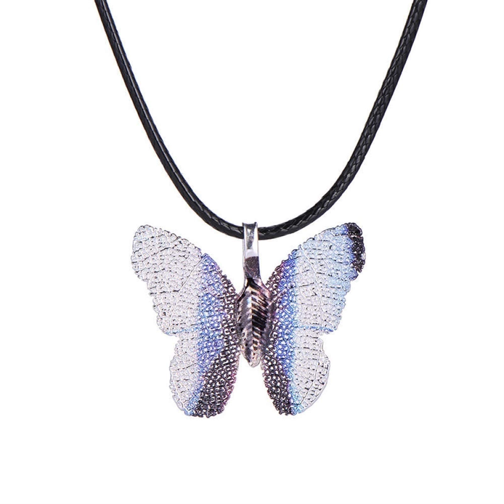 Collana con Ciondolo a Forma di Farfalla con Foglia Naturale Carina, Collana con Catena a Corda da Donna, Collana di Gioielli