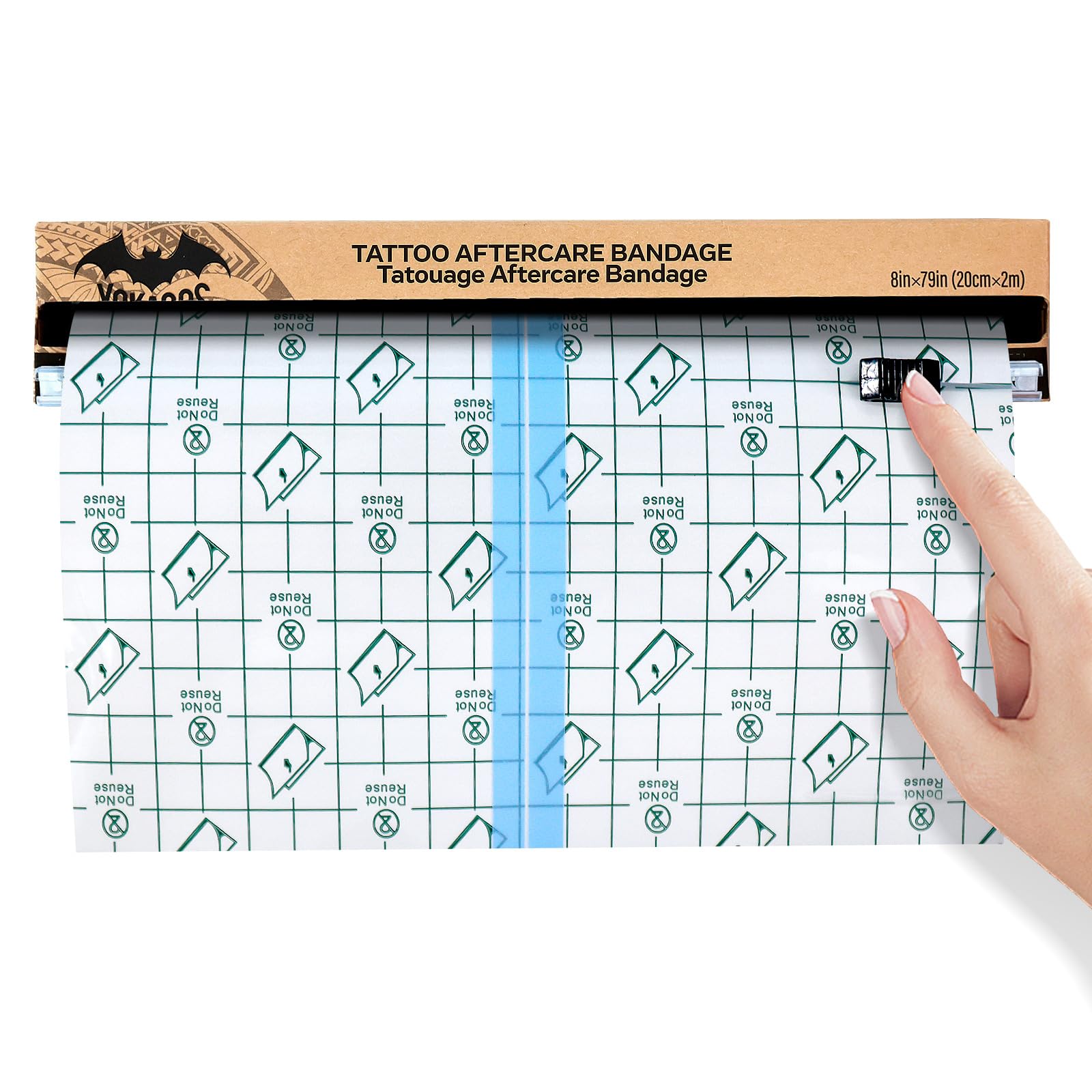 Tattoo Aftercare Bandage Roll, with Sliding Cutter 8 Inch x 2.2 Yards, Transparent Protective Film, Waterproof Breathable Stretchable Wrap for Tattoo Protection