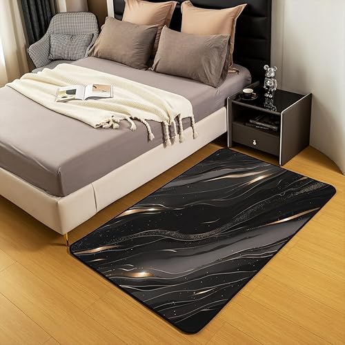 Miniatura 5 de Feelyou Alfombra decorativa geométrica de 5 x 7 pulgadas, diseño de mármol negro oscuro, alfombra decorativa moderna de mármol con diseño de