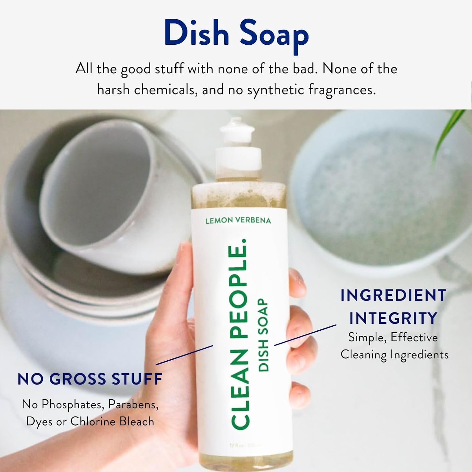 THE CLEAN PEOPLE Liquid Dish Soap - Clean, Simple Ingredients - Extra Scrubbing Power (Lemon Verbena Scent) 12 fl. oz (3 Pack) - Image 3