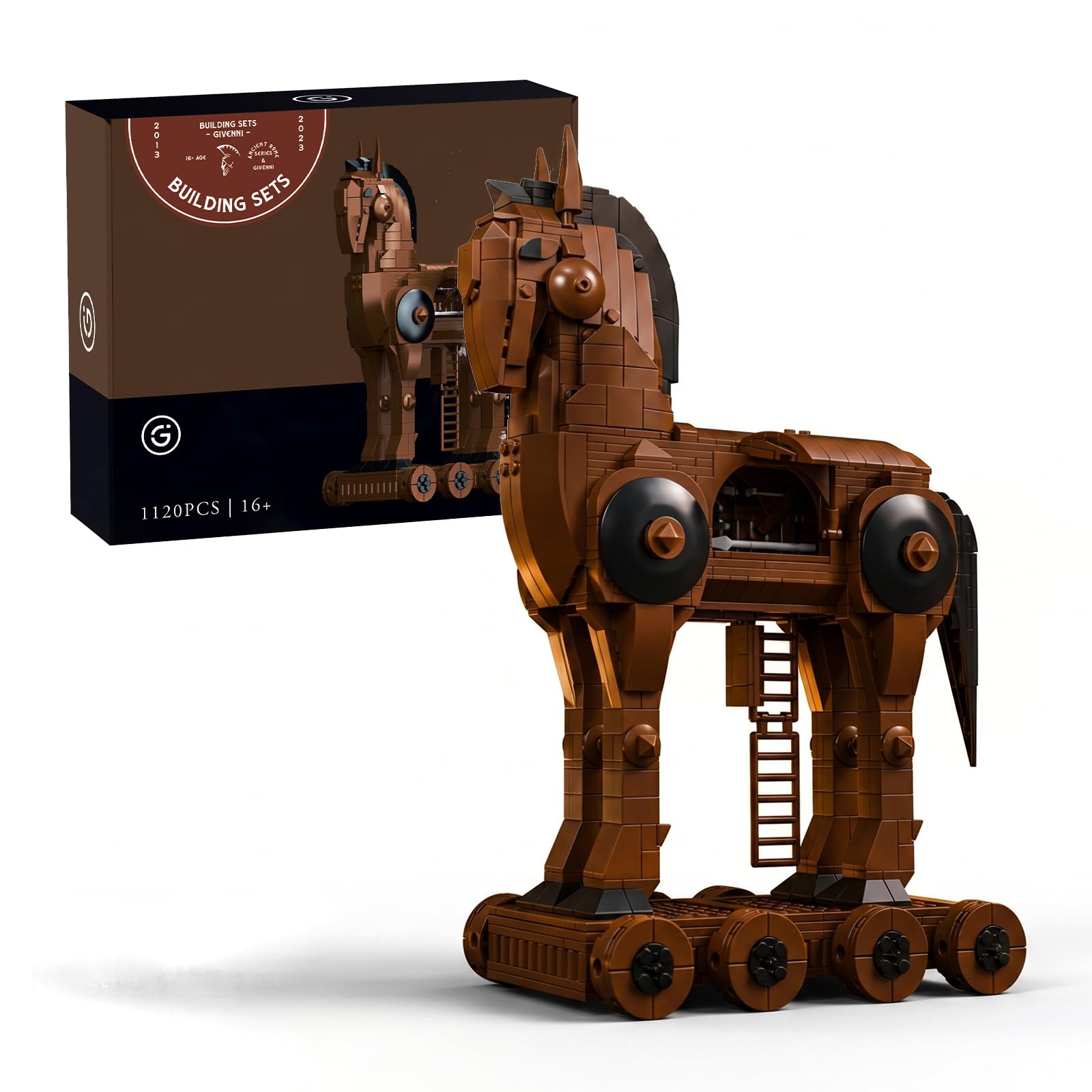 Givenni Trojan Horse Building Block Set, Greek Mythology Model Kit, 1120 Pieces, Movable Chariot with Hidden Interior, for Adults 16+