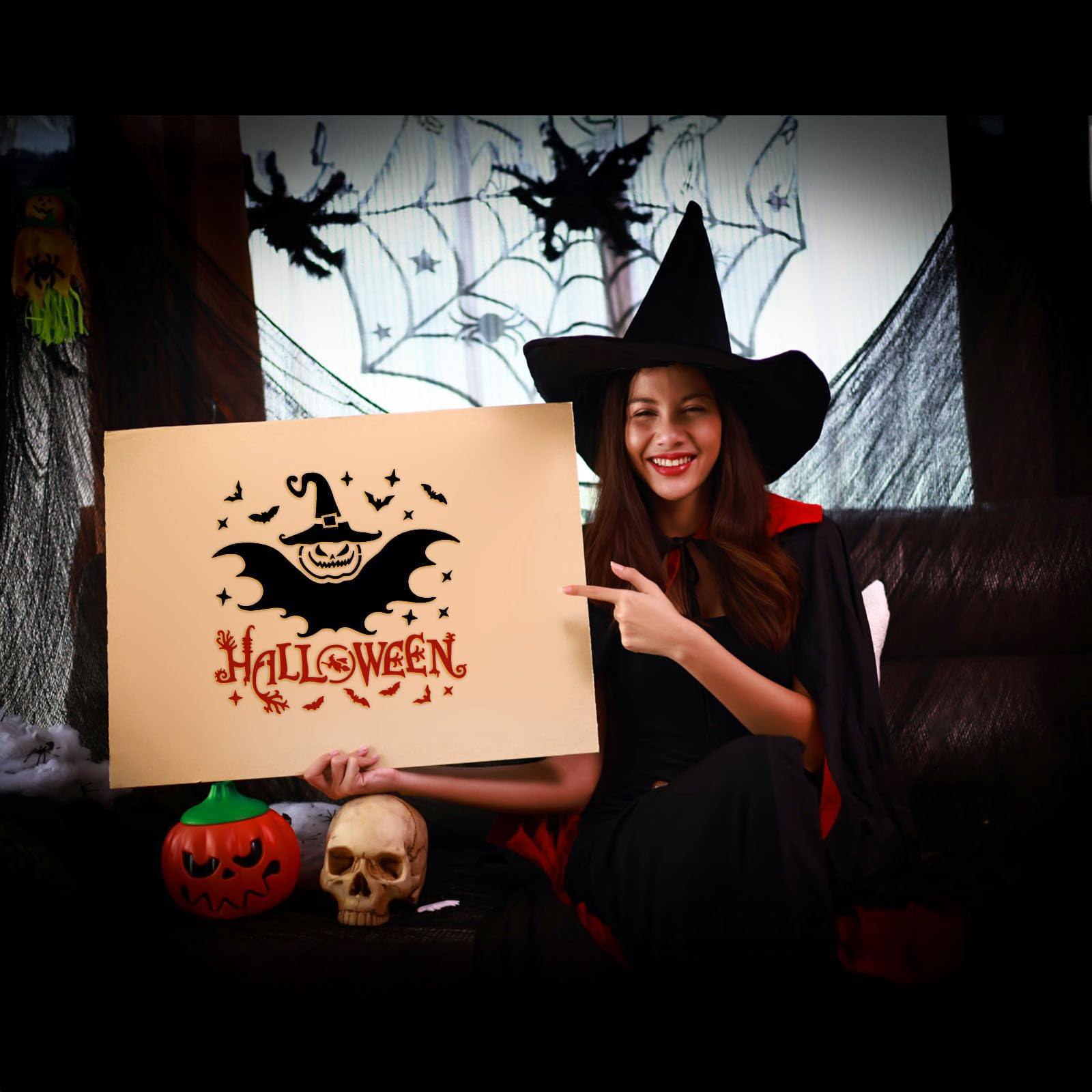 16 Pochoirs Halloween Réutilisables – Chauves-souris, Citrouilles, Fantômes… Pour Déco DIY