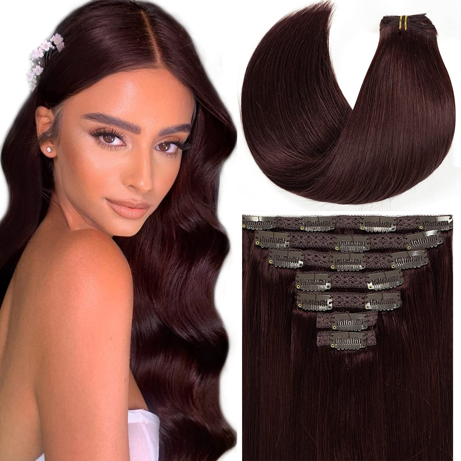 Loxxy Hair Seamless Clip-on Hair Amazon.com : Loxxy Human Hair Extensions Clip in Jet Black  main image 2