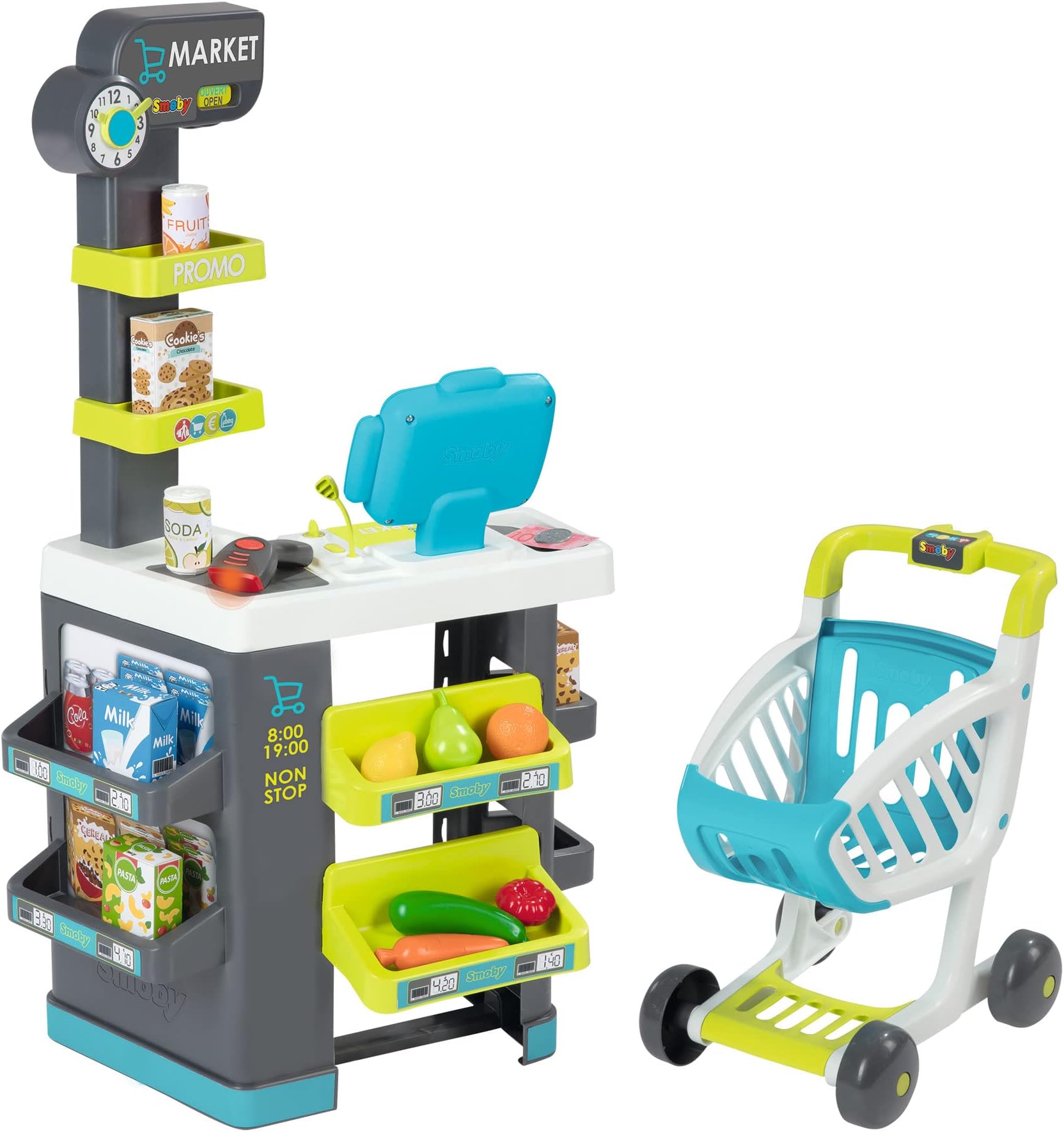 Smoby - Supermarket with Shopping Trolley - Play Supermarket with Light, Sound and Electronic Functions, for Children from 3 Years
