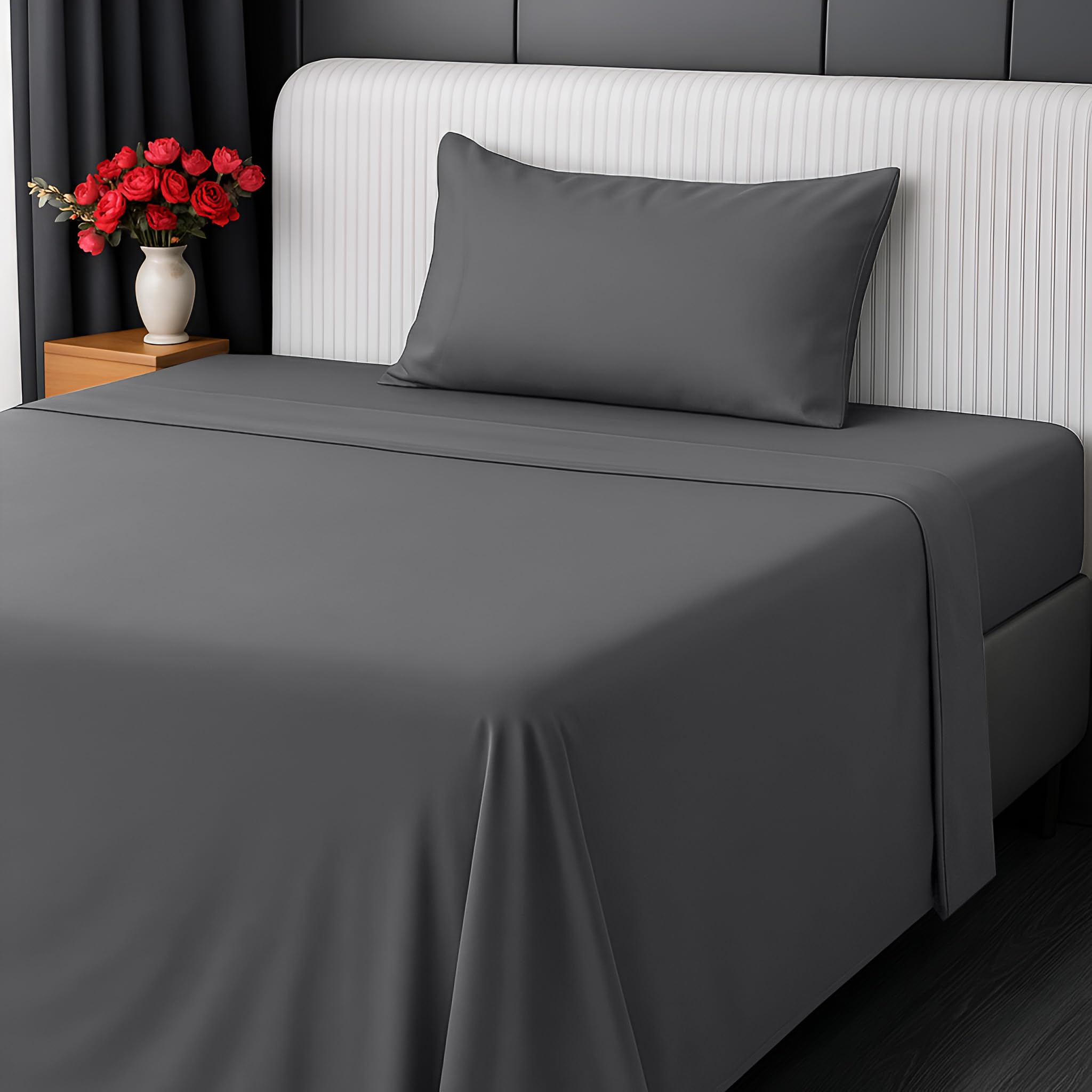 Utopia Bedding Twin Sheet Set - Jersey Knit Sheets 3 Piece – Cotton – Soft T-Shirt Stretchy Sheets (Twin, Dark Grey)
