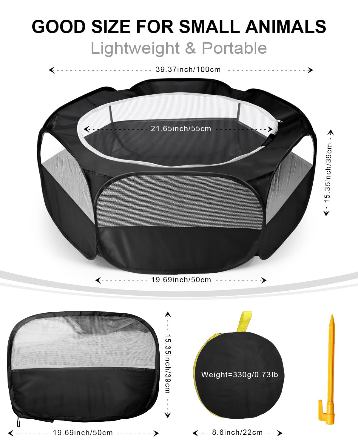 MAIKEHIGH Parc pour Petits Animaux, Tente Cage Portable Pliable vec Fermeture Glissière Couvercle for Guinea Pig, Rabbits, Hamster, Chinchillas and Hedgehogs (Noir)