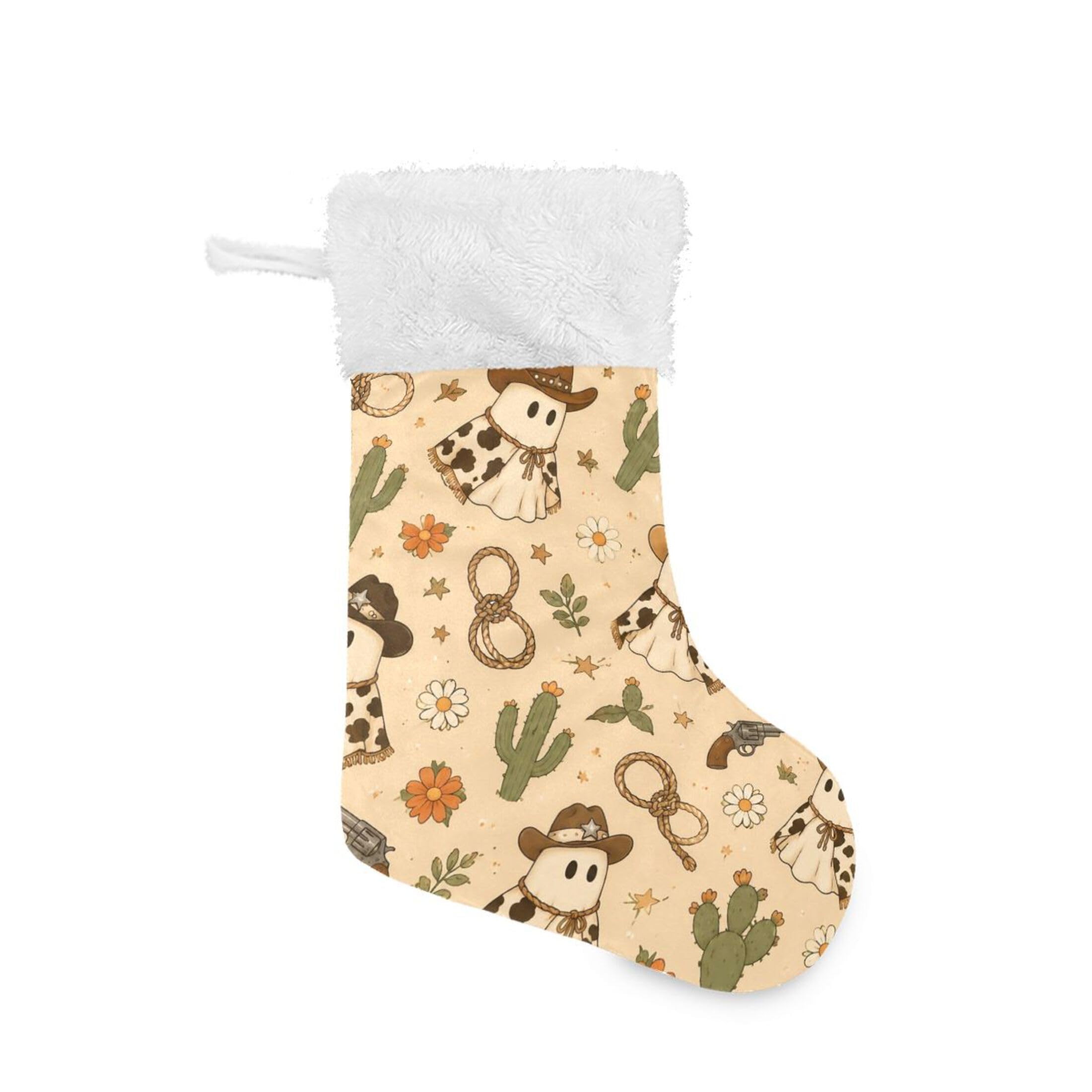 Fuauuyl Ghosts Cowboys Christmas Stocking 18 In Xmas Hanging Stocking with Plush Cuff for Family Holiday Party Fireplace Decorations, 1 Pack