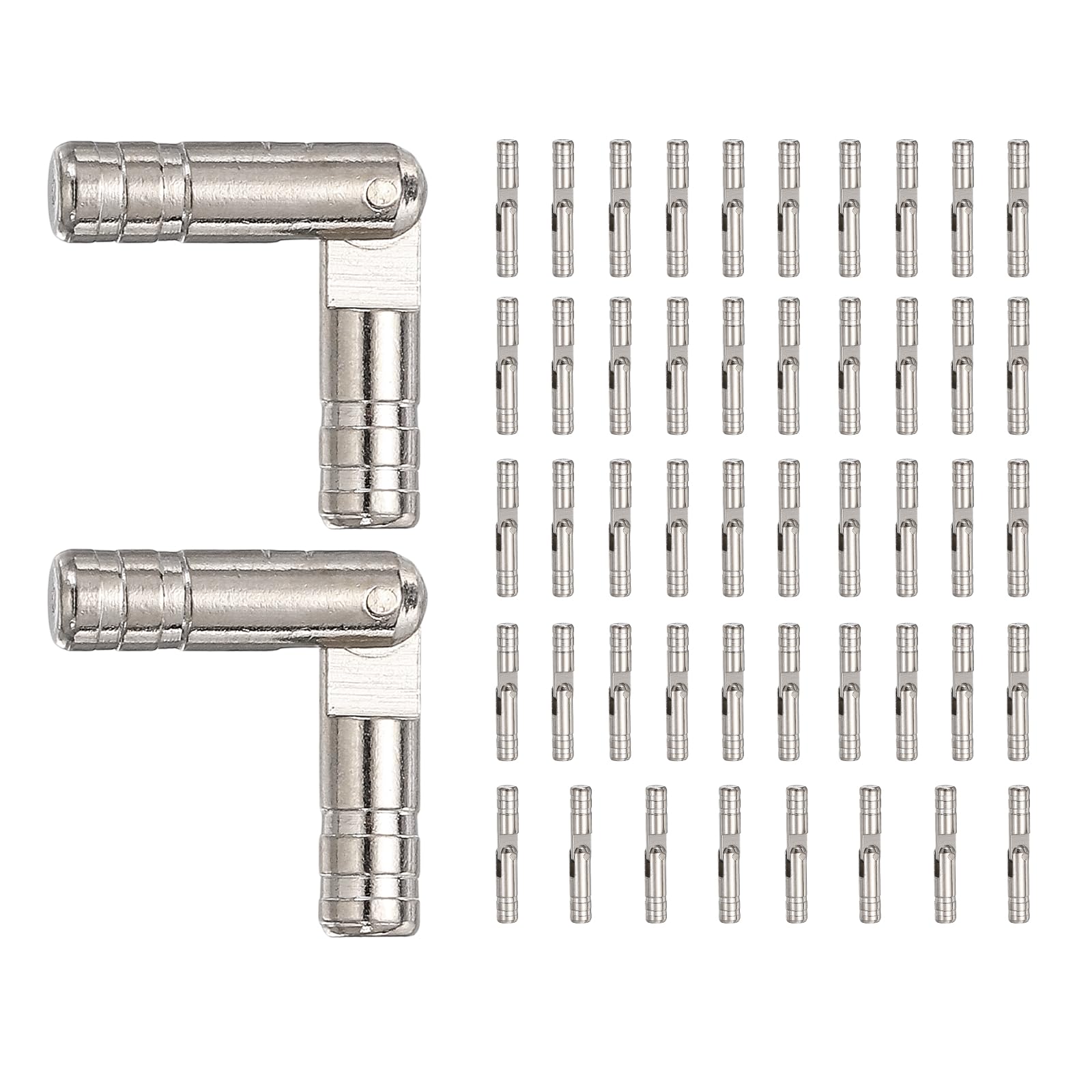 sourcing map 50 Pcs Barrel Hinges, 4 x 25 mm Jewelry Box Hinges Folding Concealed Brass Cylinder Hidden Barrel for Wooden Music Boxes Small Woodworking Projects Cabinet Doors, Silver