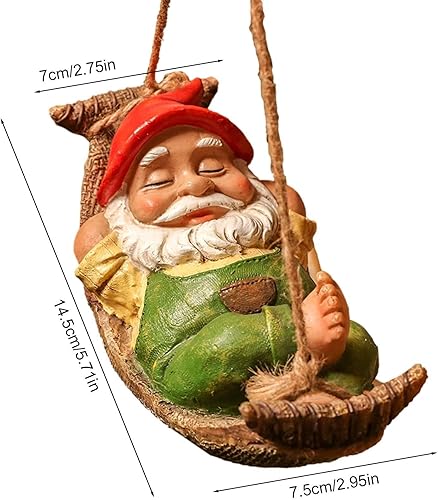 Miniatura 7 de Divertidos gnomos de jardín, bonitos gnomos decorativos para exteriores, estatua colgante para exteriores, gnomo soñoliento en hamaca de hojas