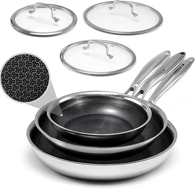 USELUCK Hybrid Non Stick Frying Pans with Lid,8/10/12 inch Frying