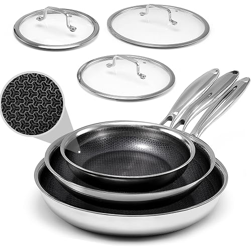 USELUCK Hybrid Non Stick Frying Pans with Lid,8/10/12 inch Frying Pan Set