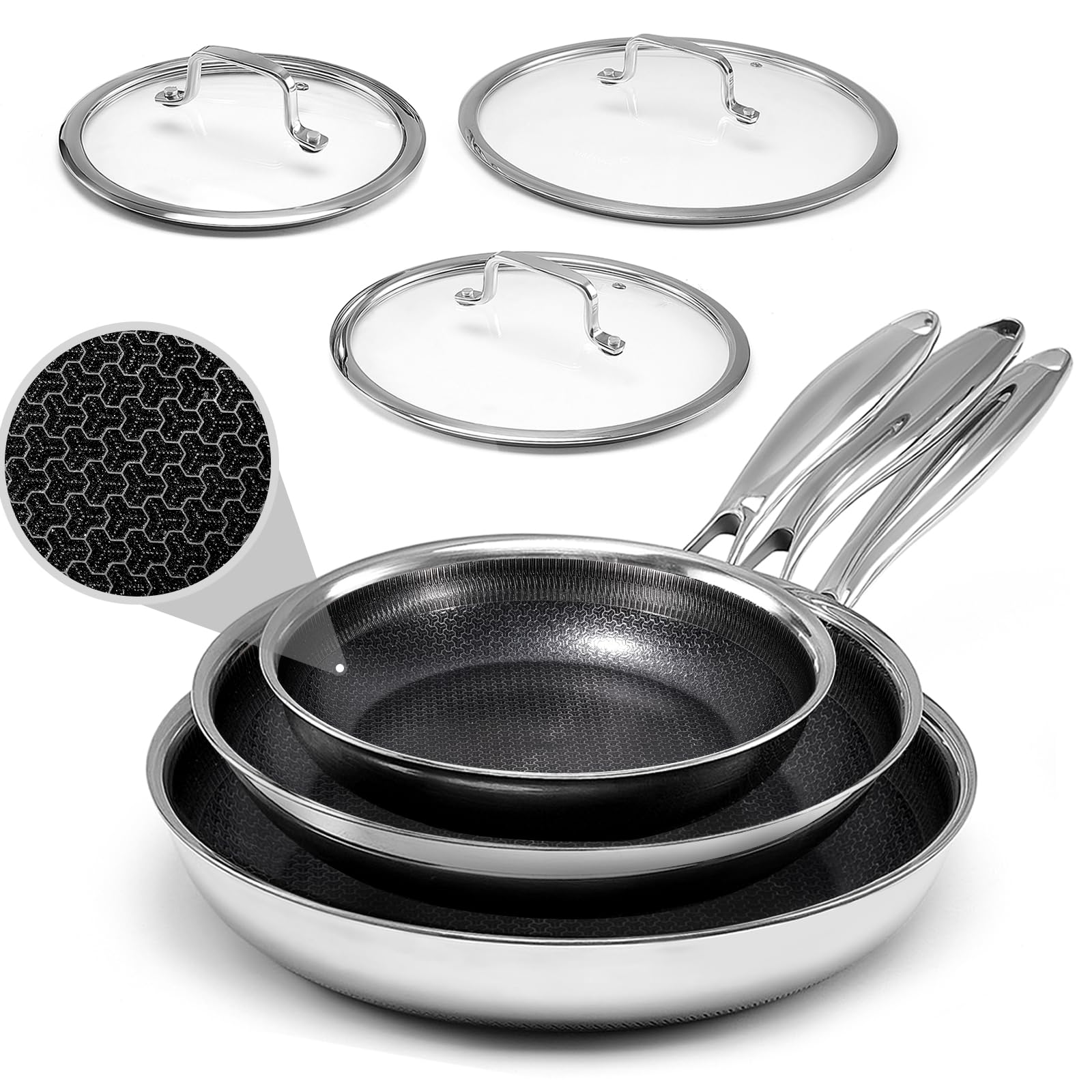 Hybrid Non Stick Frying Pans with Lid,8/10/12 inch Frying Pan Set