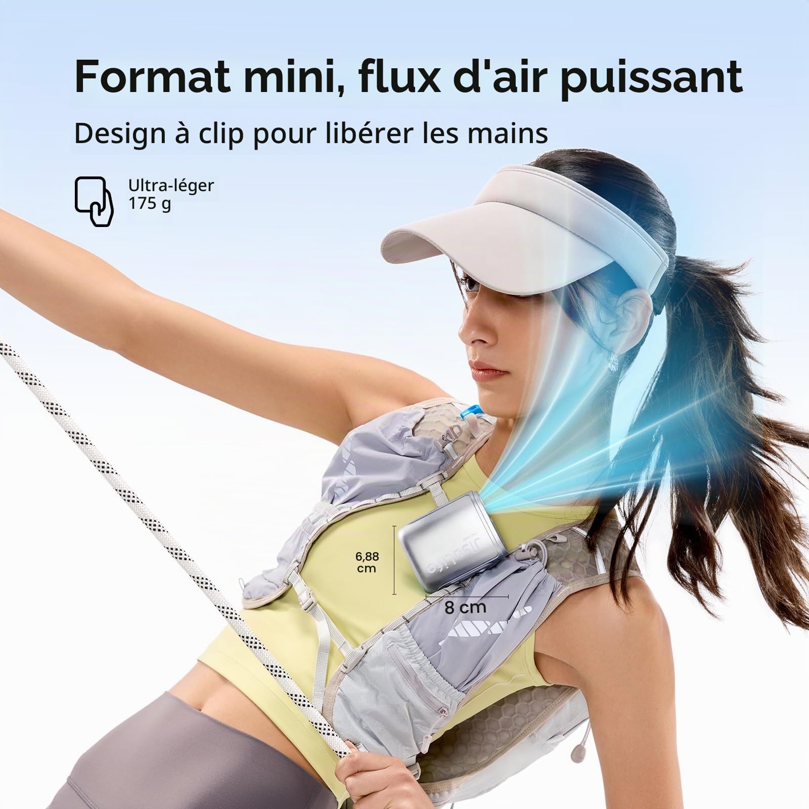 JISULIFE Ventilateur de taille portable, 100 vitesses, 40 000 tr/min, mini ventilateur de cou personnel portable, batterie 4 500 mAh, autonomie 16 h, écran LED, cadeau de voyage en plein air - Noir