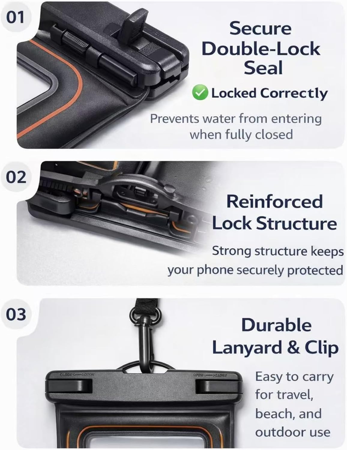 2-Pack IPX8 Floating Waterproof Phone Pouch, Dry Bag with Lanyard, Fits up to 7.2”, Compatible with iPhone 16/15/14/13 Pro Max, Galaxy S25/S24 Ultra, Pixel for Snorkeling, Kayaking(Black-Black) - Image 8