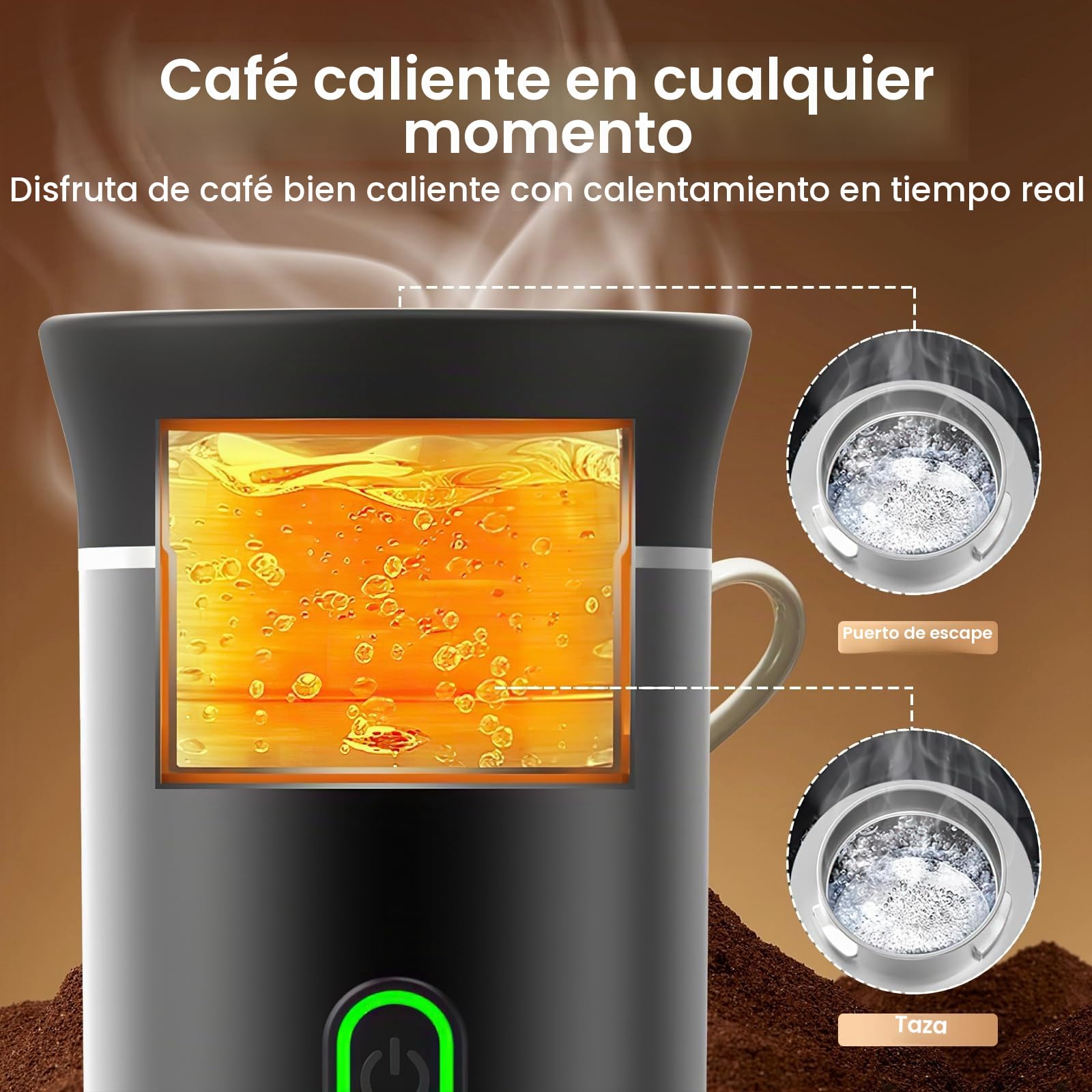 Kouamor Cafetera Portatil, 3 En 1Cafetera Espresso Eléctrica, Extracción Inteligente, Cápsulas Grandes y Pequeñas y Café en Polvo, Carga USB, Cafetera Expreso para 12V Automotriz y Camping (Negro)