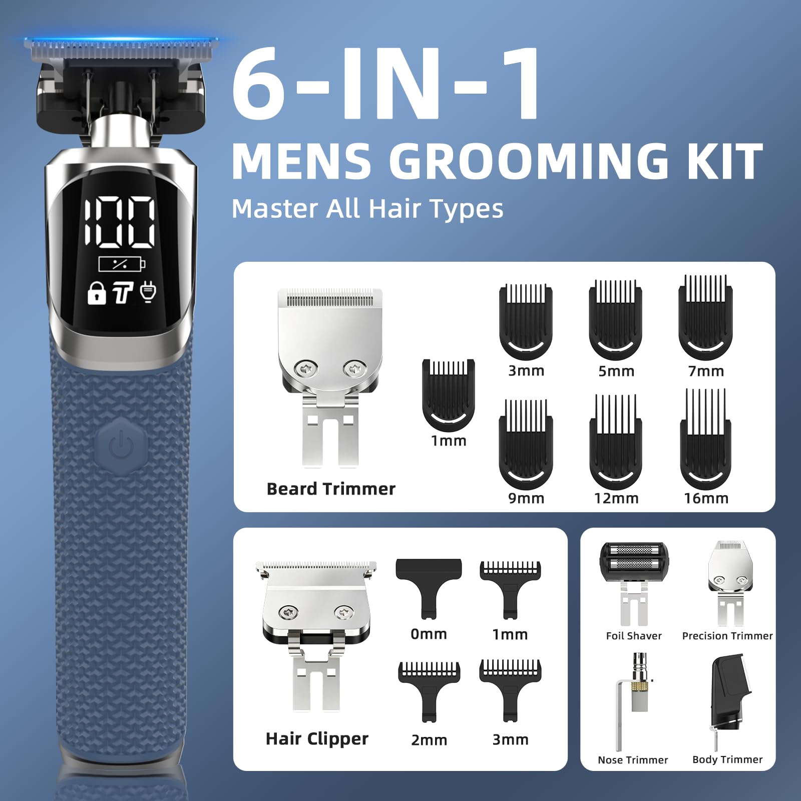 Ufree 6-in-1 Beard Trimmer for Men, Electric Shaver Razor, Hair Trimmer
