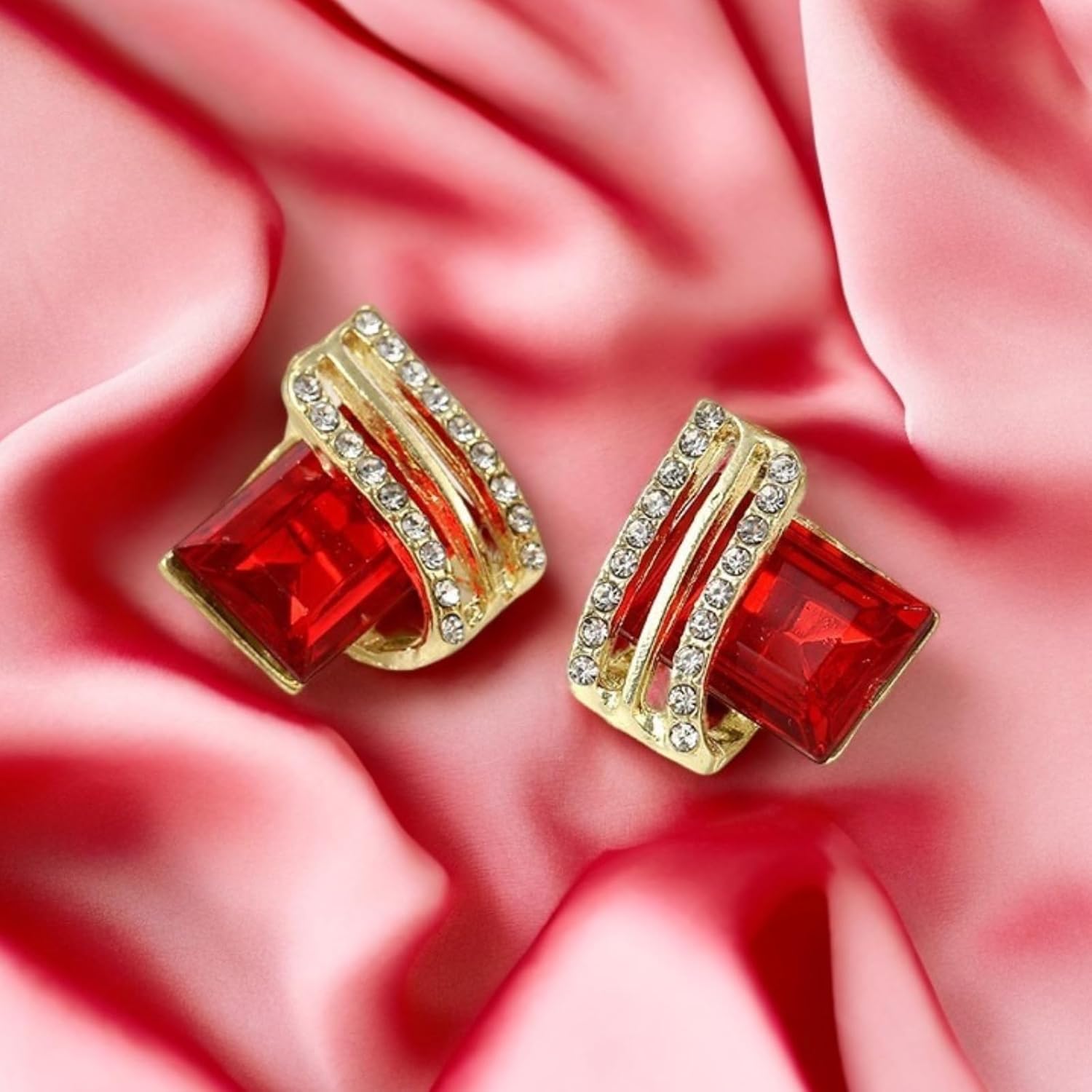 Rhinestone Earrings for Women Red Large Bling Rhinestone Hoop Crystal Stud Earrings for Party Jewelry Accessories Trendy Jewelry Gifts - Image 5