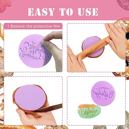 Miniatura 3 de 4 sellos de molde acrílico con diseño 3D de fondant de feliz cumpleaños, cortadores de galletas para hornear pasteles, pasta de azúcar