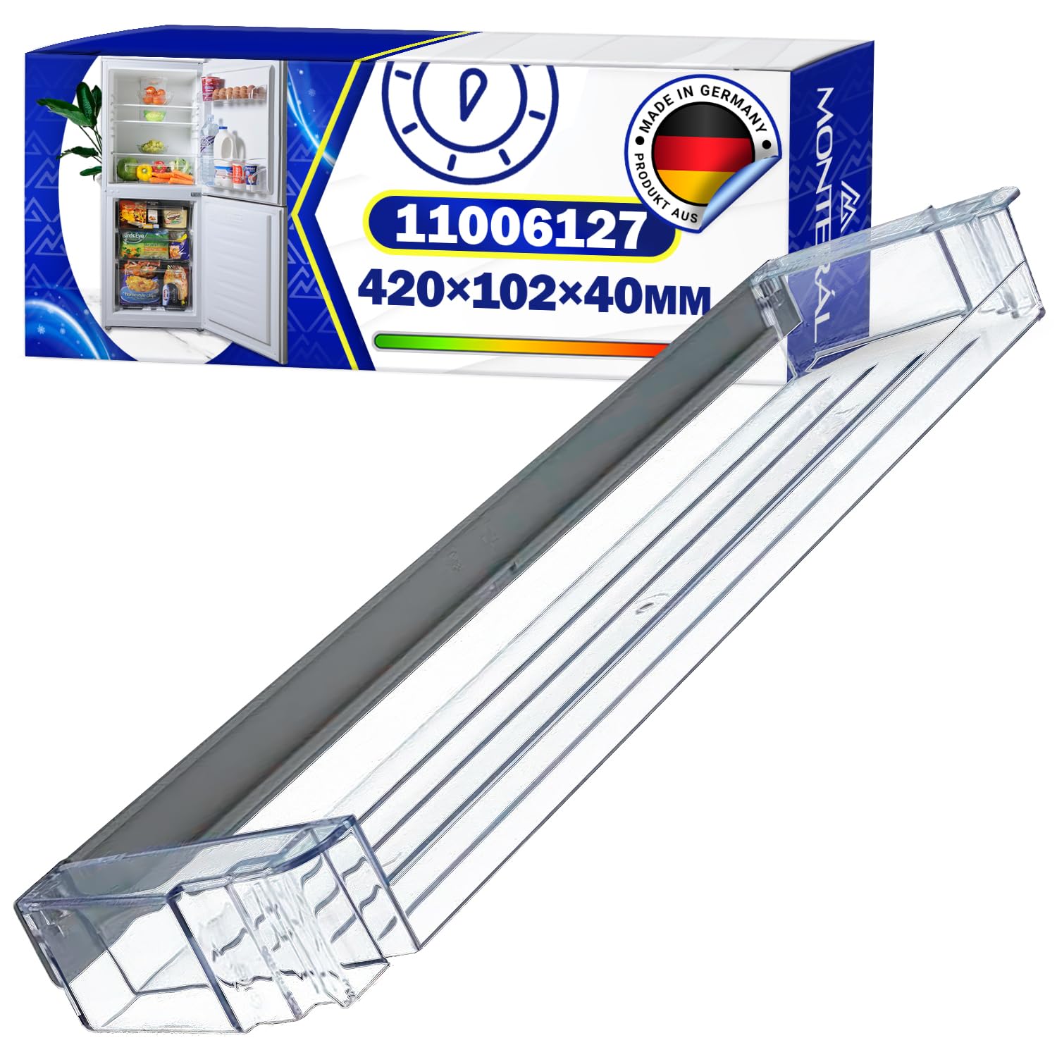 Balconnet pour Porte-Bouteille du Frigo 420x102x40 mm avec le Code Original 11006127 pour Neff - MADE IN GERMANY - Garantie de 10 Ans - MONTERAL