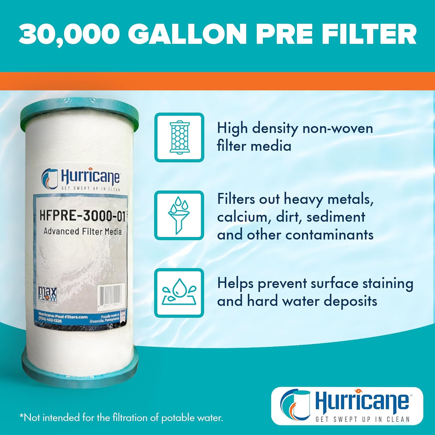 Hurricane 2 Pack HFPRE-30000-01 Pre Fill Filter - Huge 30,000 + Gallon Garden Hose Pre Filter for Pools - Filter Sediment for Spas, Hot Tubs, Pools, Aquariums, Ponds