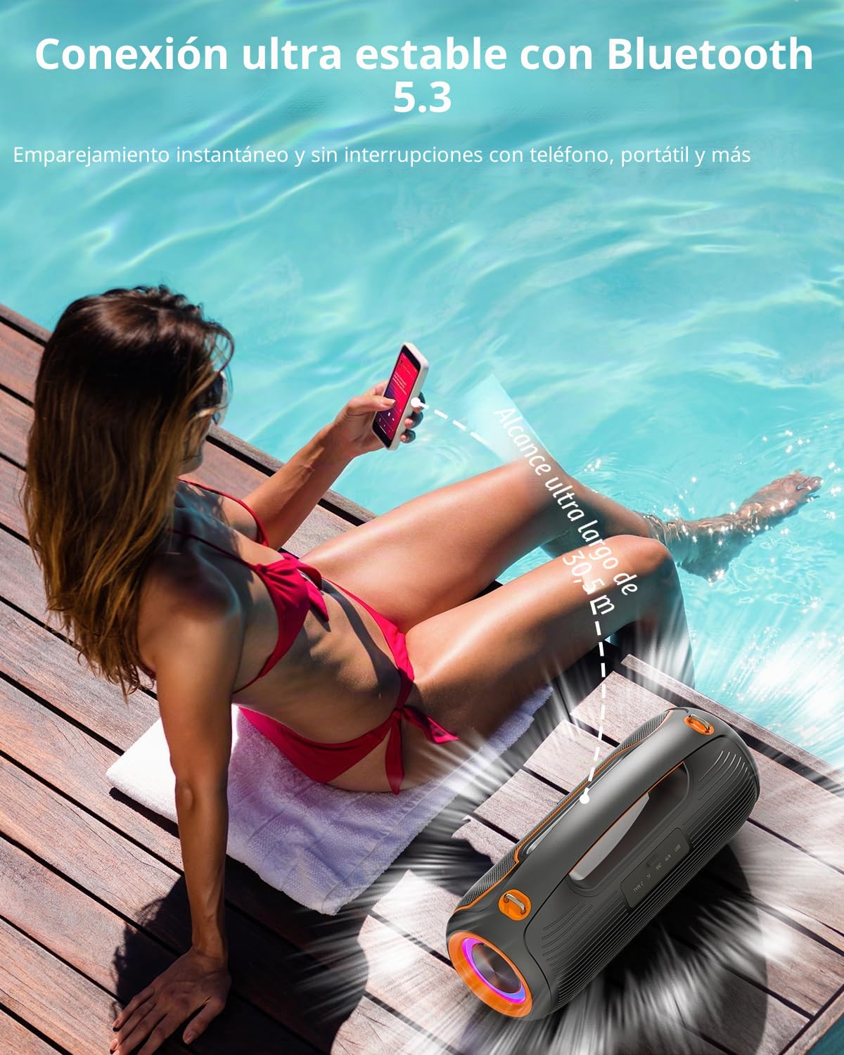 Altavoz Bluetooth Potente Portátil Mejores Altavoz Exterior Bluetooth Speaker Potencia pico de 200W, resistencia al agua IP65, 2 * Subwoofer aumentar TWS/TF/USB/AUX, ideal para el hogar/reuniones