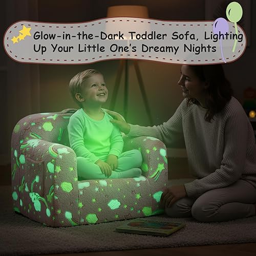 Miniatura 6 de Tiita Sofá para niños, sofá para niños con asa de transporte, sofá portátil de espuma para niños, sofá infantil que brilla en la oscuridad, silla
