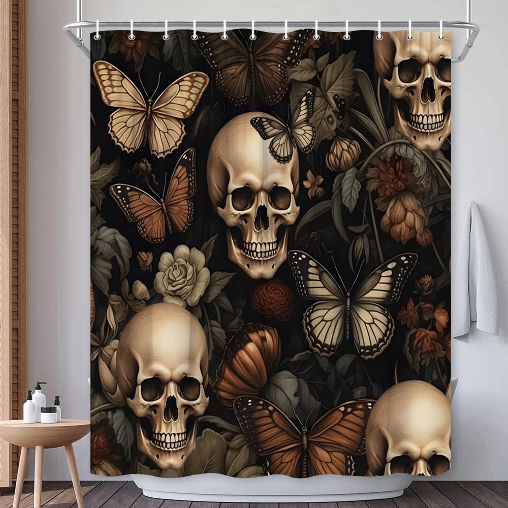 Duschvorhang Mit Totenkopf-Motiv - Gothic & Halloween Design, Polyester 180x180 Cm Für Grusel-Fans