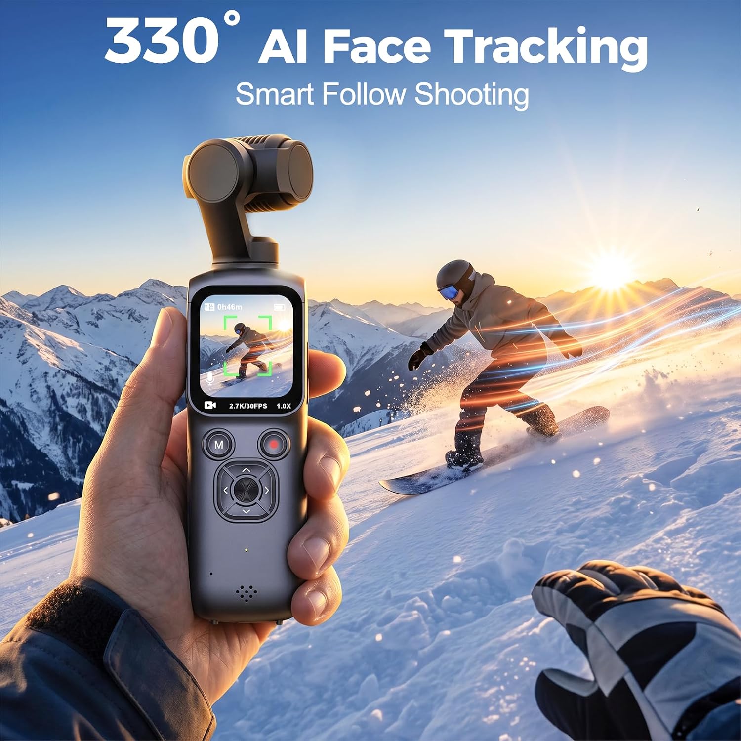 4K AI Face Tracking Gimbal Camera for Vlogging, 75MP Autofocus Digital Camera with WiFi Preview, 330° Rotating Lens, Touch Screen Pocket Camera for YouTube, TikTok, Travel & Daily Recording，16GB Card