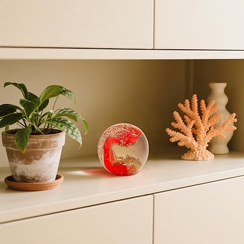 Miniatura 3 de YWHL Bola de vidrio soplado a mano con olas oceánicas, pisapapeles coleccionable de cristal para amantes del océano, figuras de vidrio decorativas