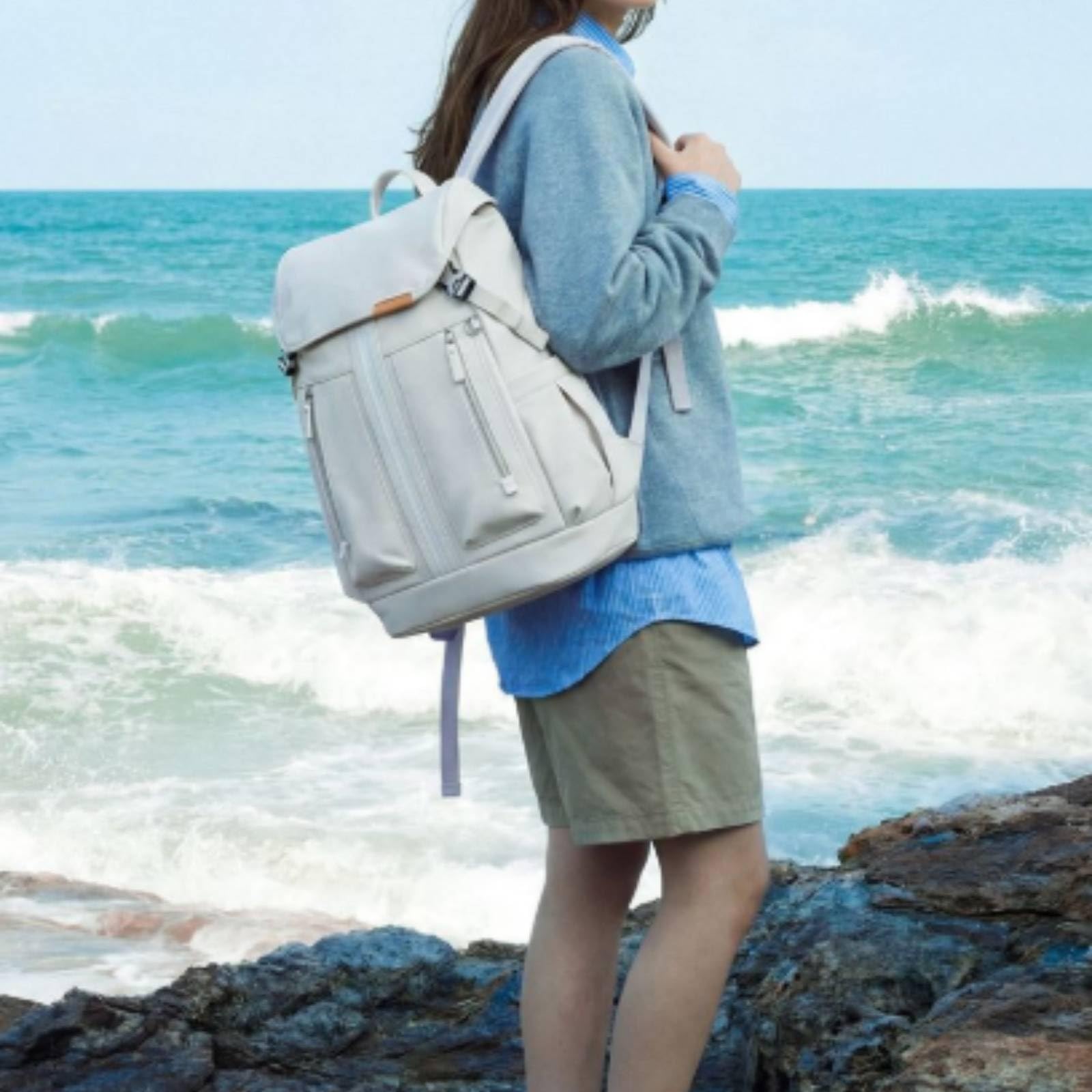 Zaino Porta Pc Organizzato Zaino con Tasche Laterali Multifunzionale Zainetto per Pendolari, Studenti, Lavoro, Università, Array, Bianco, 16 Pollici