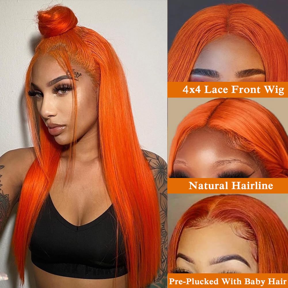 Weeybay 4x4 Lace Front Human Hair Wig #350 Copper Red Color Middle Part Lace Unprocesseed Glueless Virgin Hair Straight Wigs For Women 28 Inch - Image 3