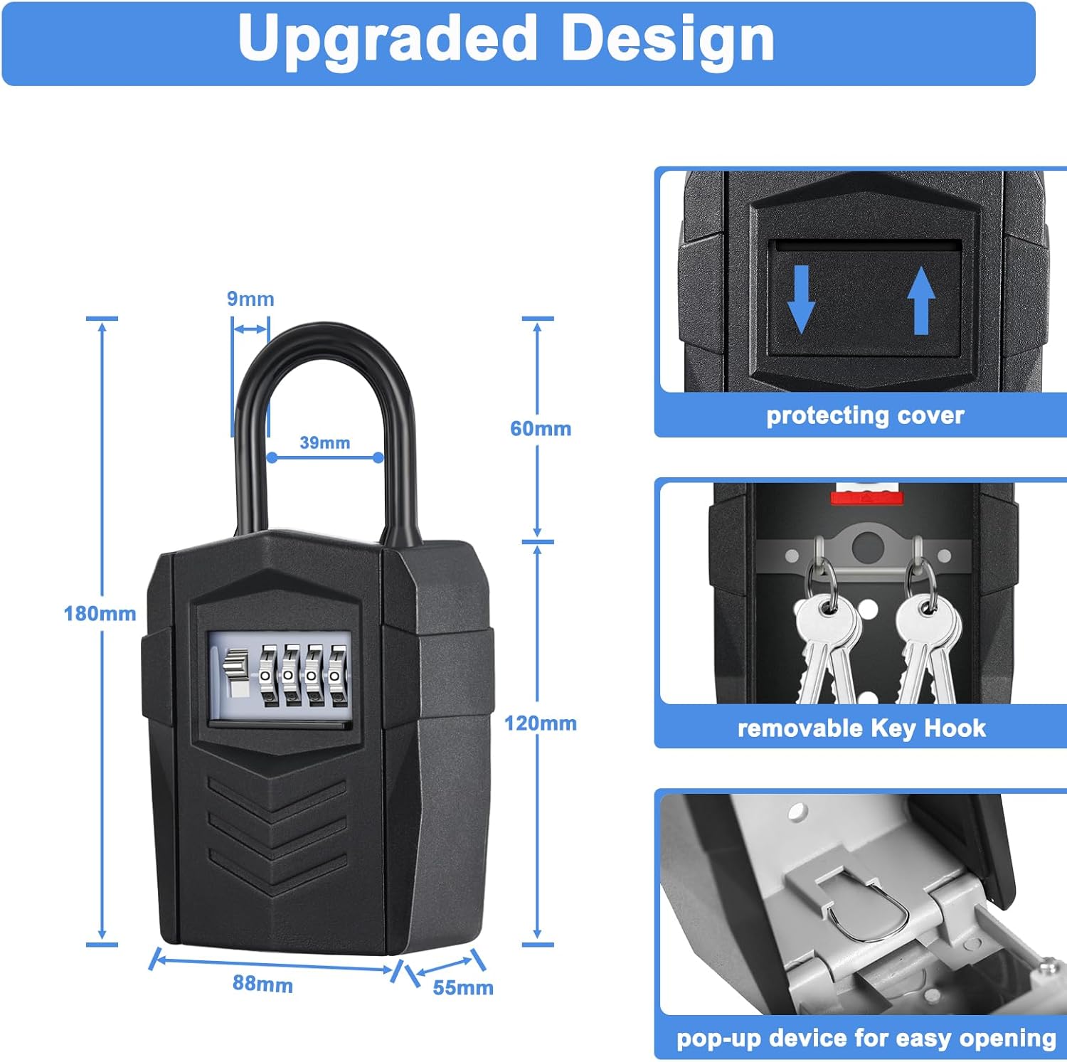 ZHEGE Lock Box for Outside, Lockbox for Keys Outdoor Storage 10 Keys, Safe Lock Box for House Key Durable Key Box Suitable for Home, Flats, Realtor, Etc, Car Key Lock Box Wall Mount & Hang