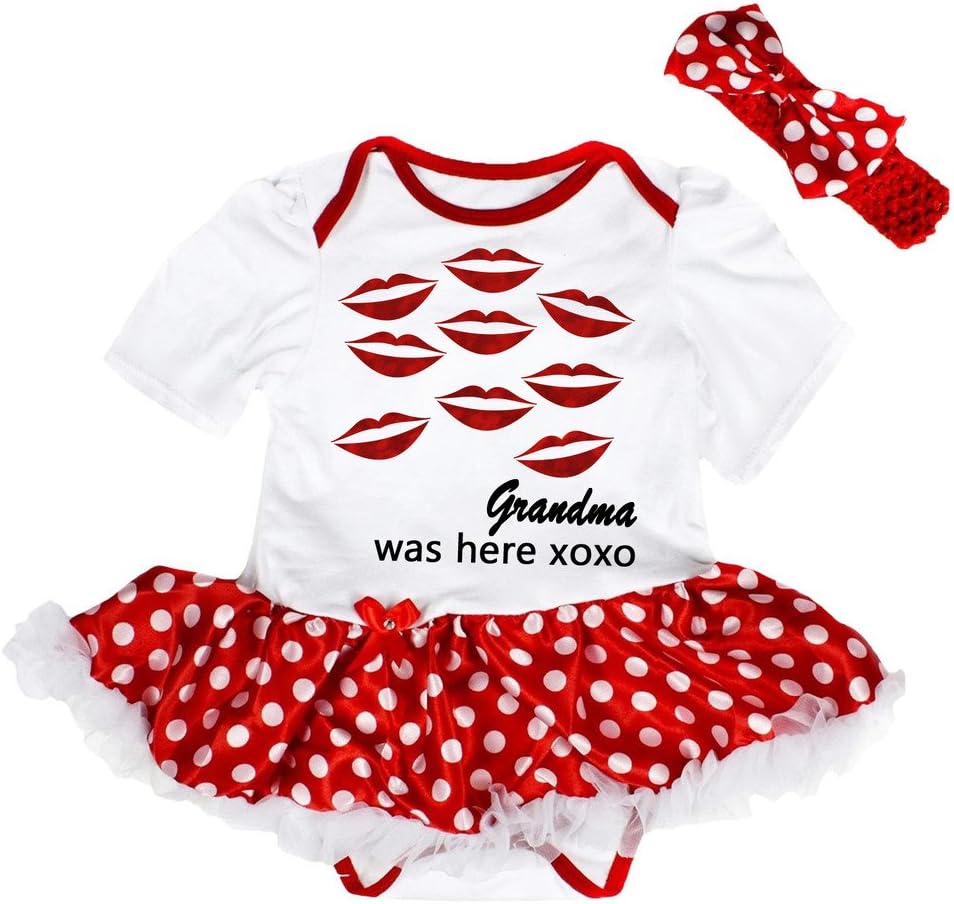 Petitebella Red Lips Grandma was Here XOXO Baby Dress Nb-18m
