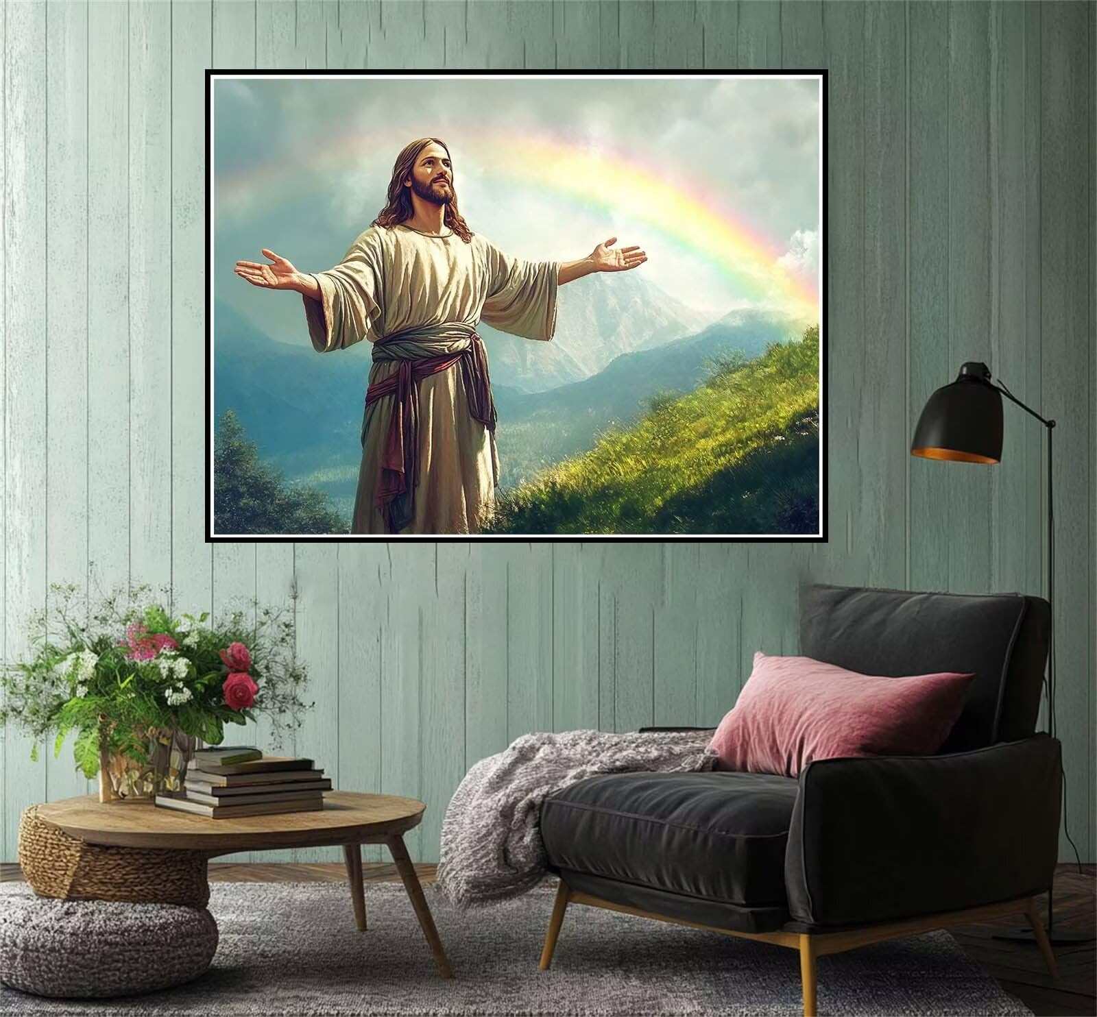 Malowanie numerami dla dorosłych religia malarstwo numeryczne krajobraz, kreatywne hobby dorośli DIY pełny zestaw artystyczny z pędzlami i akrylami do dekoracji sypialni, prezent dla kobiet 100x120cm