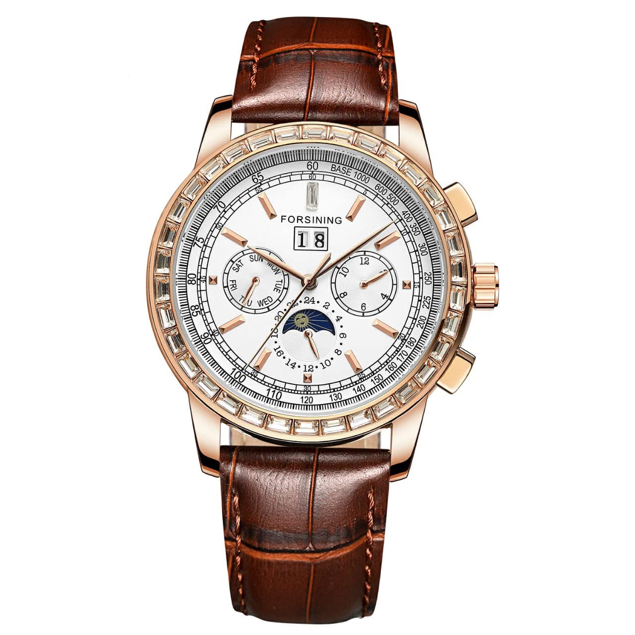 FORSINING White Dial Automatic Mechanical Business Day Date Moon Phase Wrist Watch for Men (B0C2QS3TK7) Amazon Price History, Amazon Price Tracker