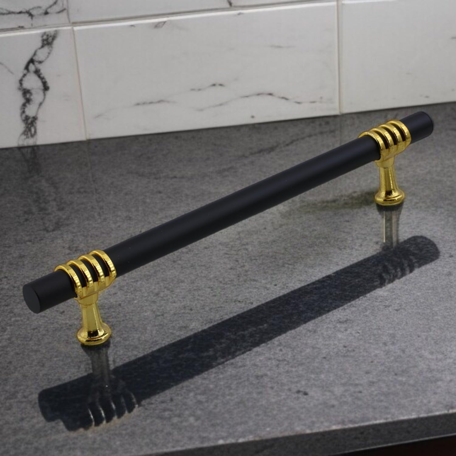 Eylül Mobilya Mutfak Dolabı Çekmece Dolap Kulpları Kapak Kulpu Kulbu Siyah Altın 192 mm Metal Kulp