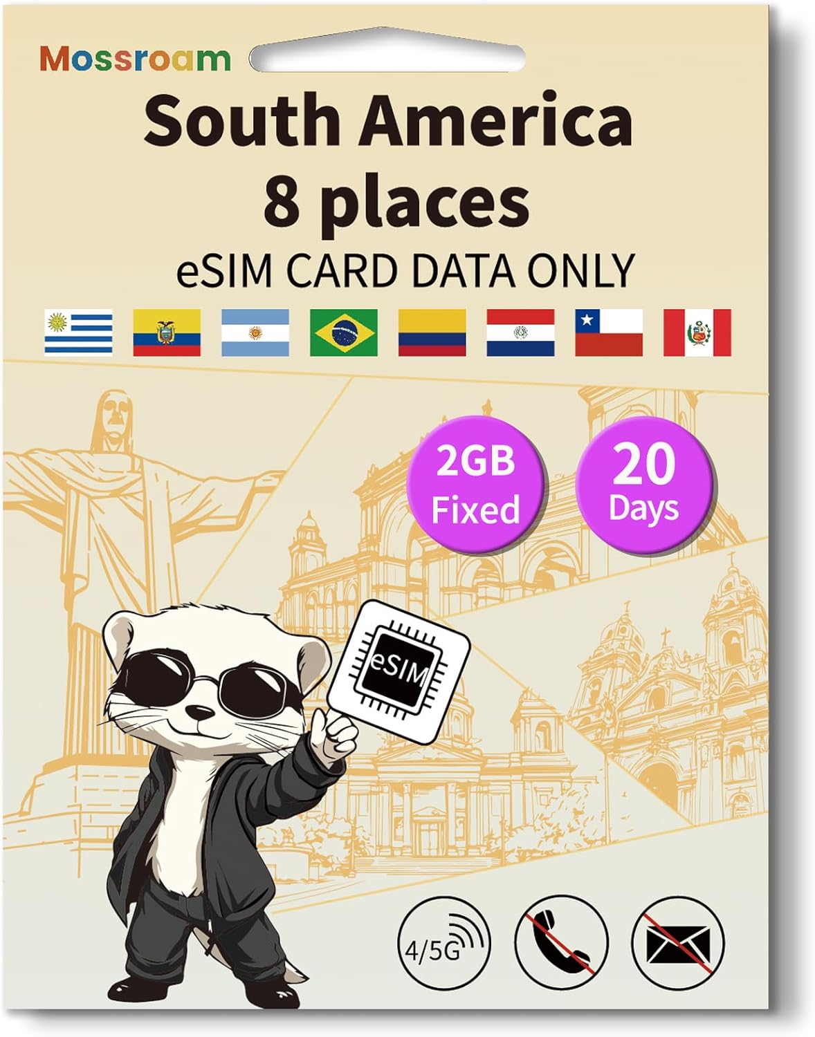 eSIM for 8 Countries in South America Trave Internationa Travel,4/5G LTE Prepaid 20 Days Plan,2GB Daily Data Only