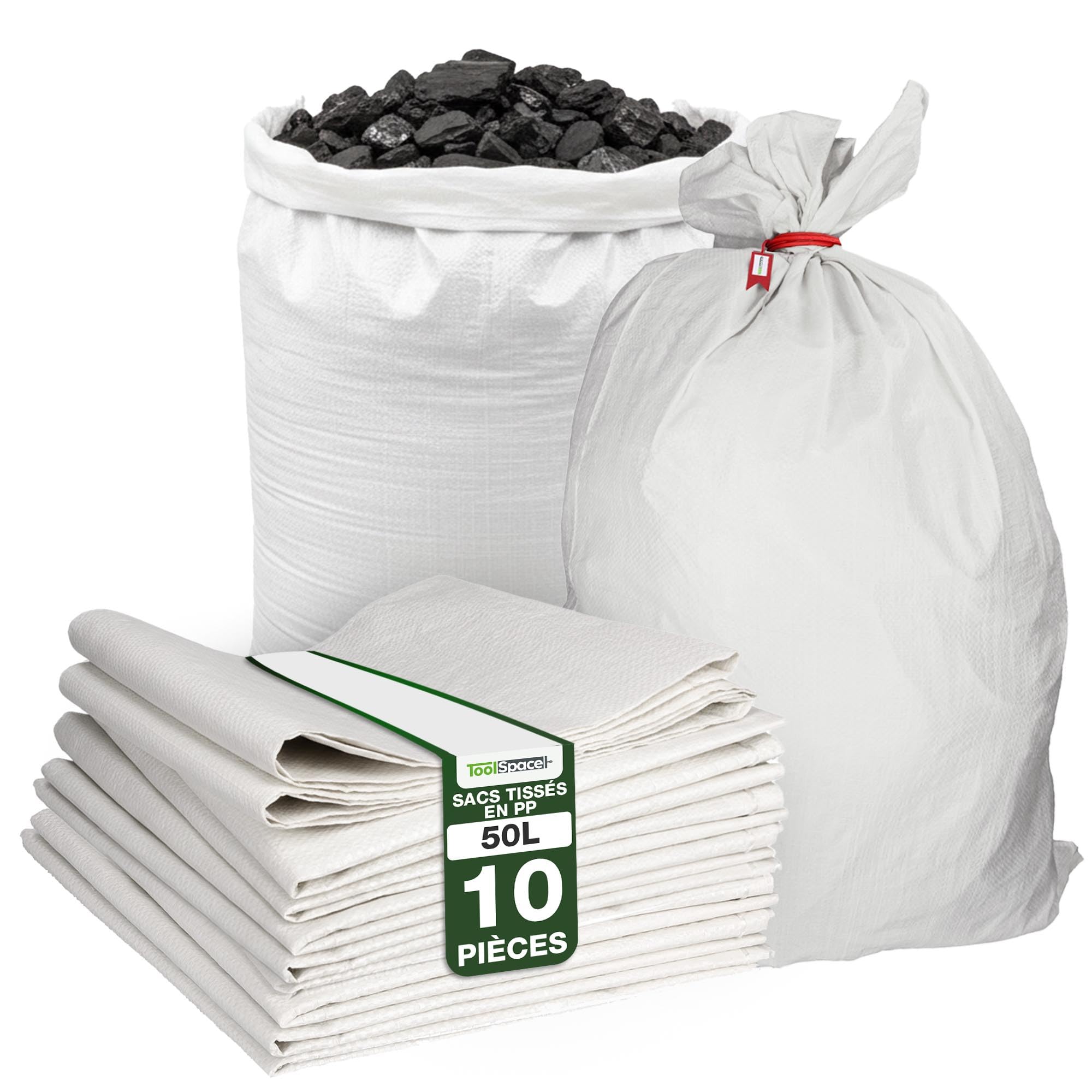 ToolSpace Sac à Gravats PP Tissé 65×105 cm Polypropylène 50 kg Réutilisable