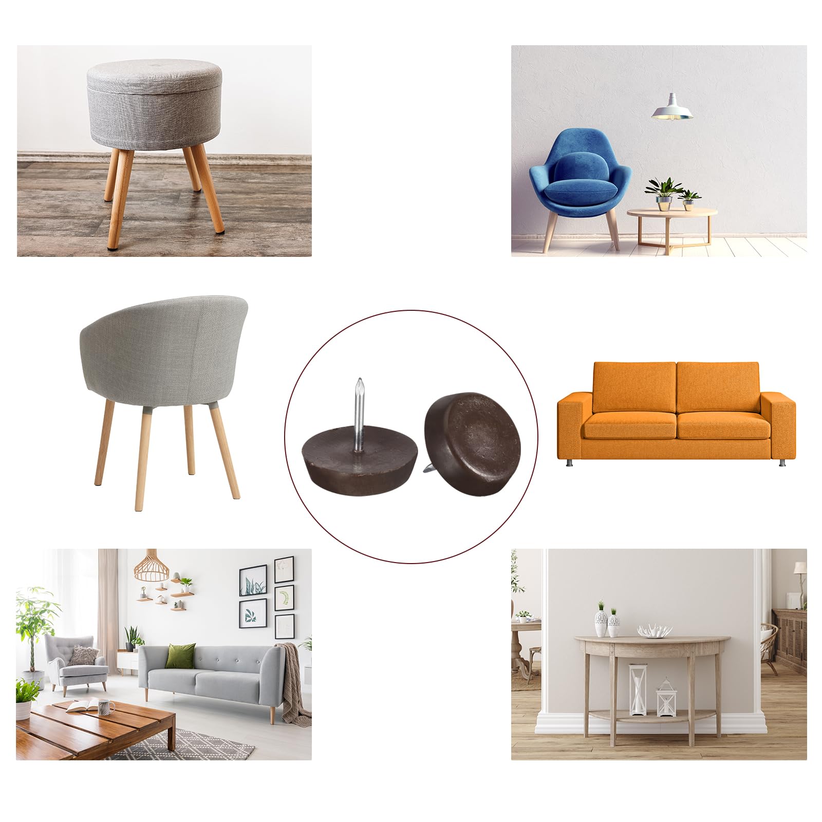Sourcing Map Lot De 50 Patins En Plastique à Clouer Pour Meubles - 17 Mm De Diamètre - Protection De Sol Pour Meubles, Table, Chaise, Canapé, Marron