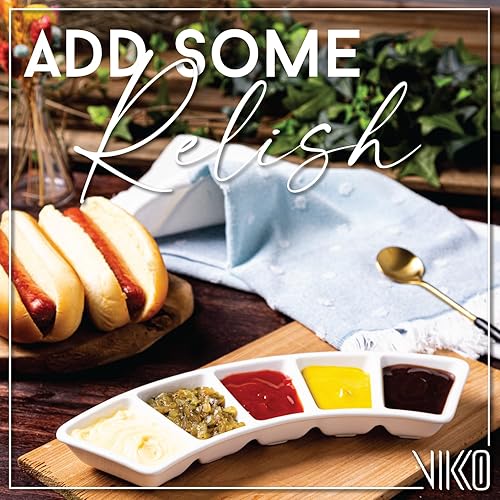 Miniatura 5 de Vikko Bandeja de servir, bandeja circular de porcelana de 5 secciones, paquete de 2, plato blanco pequeño de 10 pulgadas para entretenimiento,