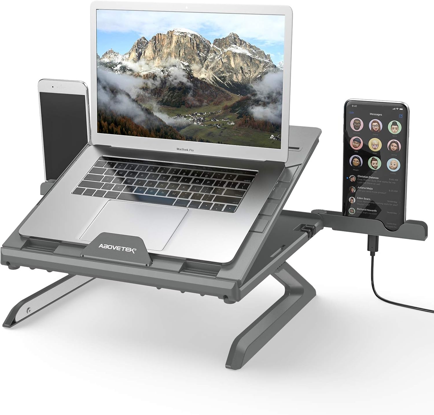 AboveTEK Genie Book Laptop Stand Riser - 9 Height/Angle Adjustable, Portable Laptop Riser Foldable to 11x11x1” - Fits 6" to 17" Laptop & 2 Extra Phone Holders - Ideal Gift for Family(Gray)