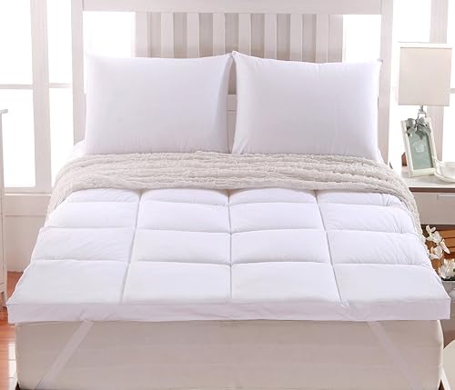 Miniatura 2 de Cubrecolchón de algodón de felpa Abripédico, tamaño Queen, 2 pulgadas, hipoalergénico, con bandas de anclaje alternativas, sobrellenado