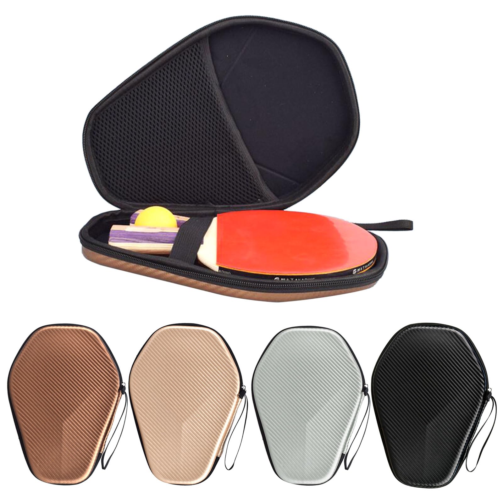 QIEIEI Portable Table Tennis Racket Bag Hexagonal Pingpong Paddle Storage Bag Waterproof Zipper Handbag Holds 2 Rackets