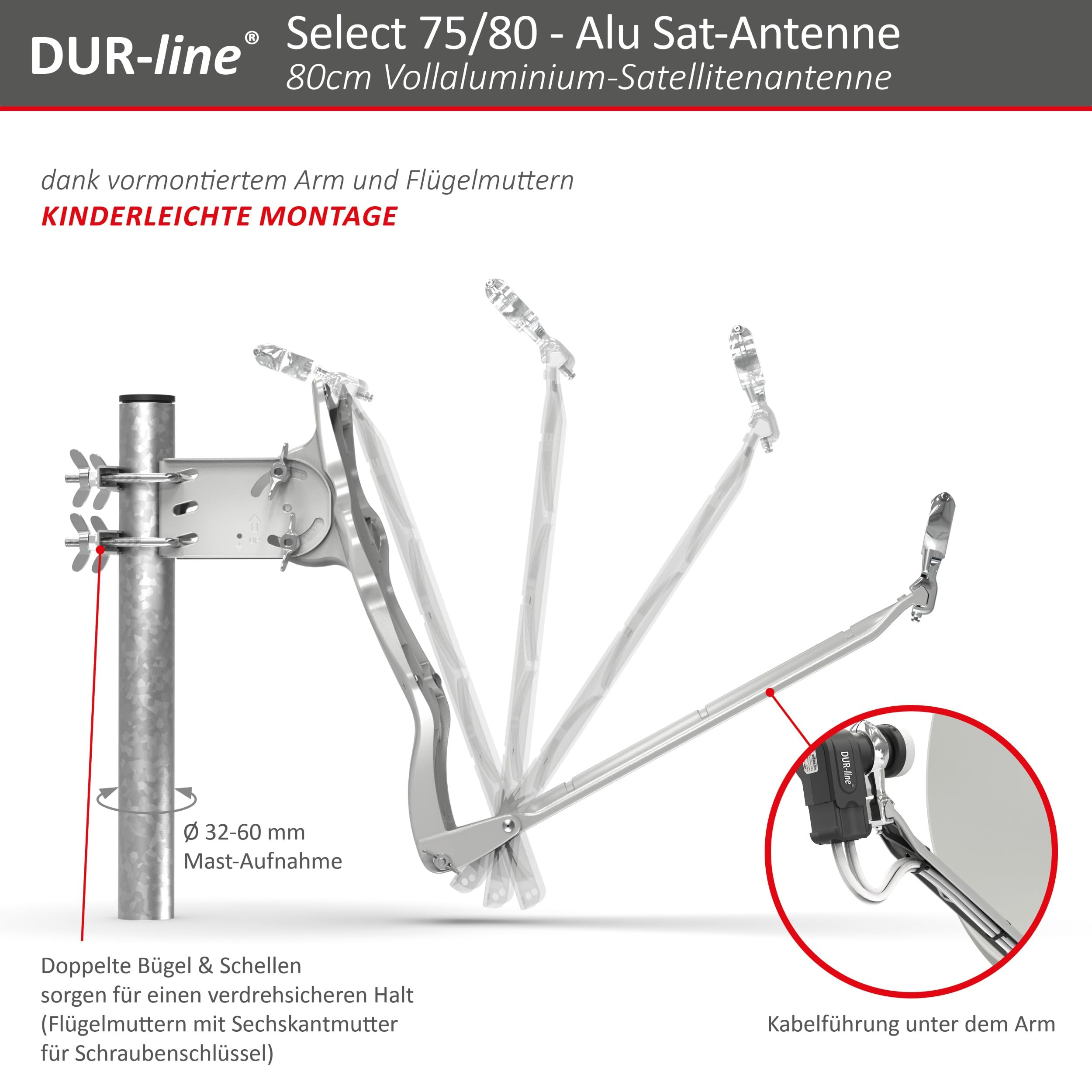 DUR-line Select 75/80 Juego de antena de satélite [LNB, Multiconmutador]