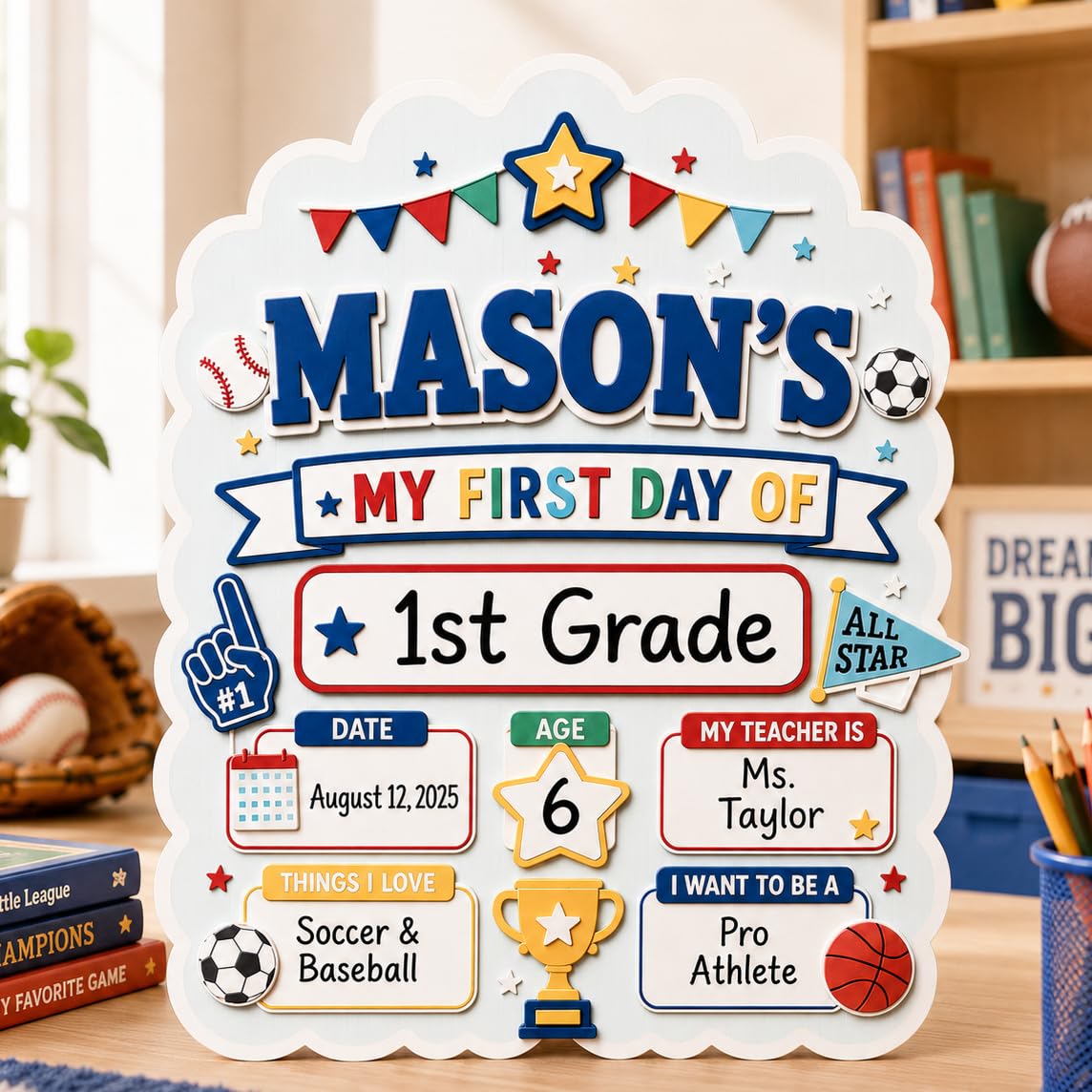 QuindaUKPersonalised First Day of School Sign for Boy, Custom Back to School Board, Preschool Kindergarten Photo Prop Milestone Keepsake โ image 1