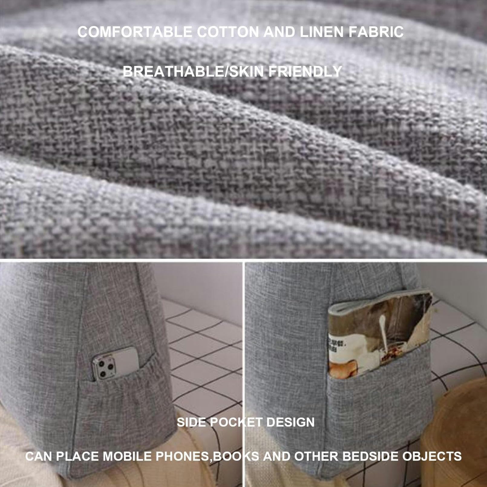 Almohada triangular grande para cabecero de cama, cojín de lino y algodón para leer, soporte de espalda, funda extraíble, cómoda almohada de posicionamiento