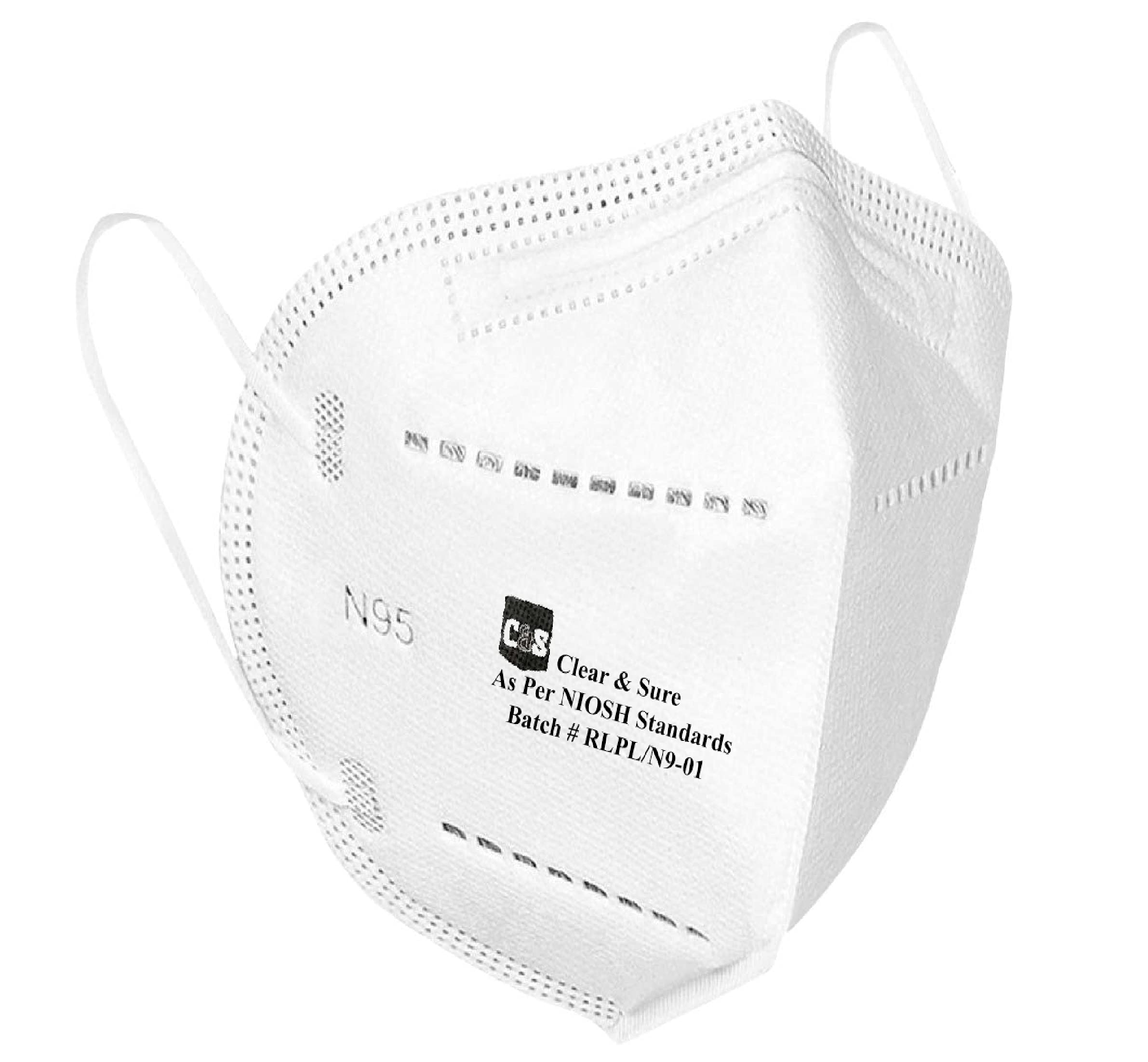 Clear & Sure Unisex Anti Pollution, Non woven Reusable 5 Layer All Round Protection, C&SN95 Fabric Approved By SITRA N95 Face Mask with Valve (Pack of 10)- White (B093WWP412) Amazon Price History, Amazon Price Tracker